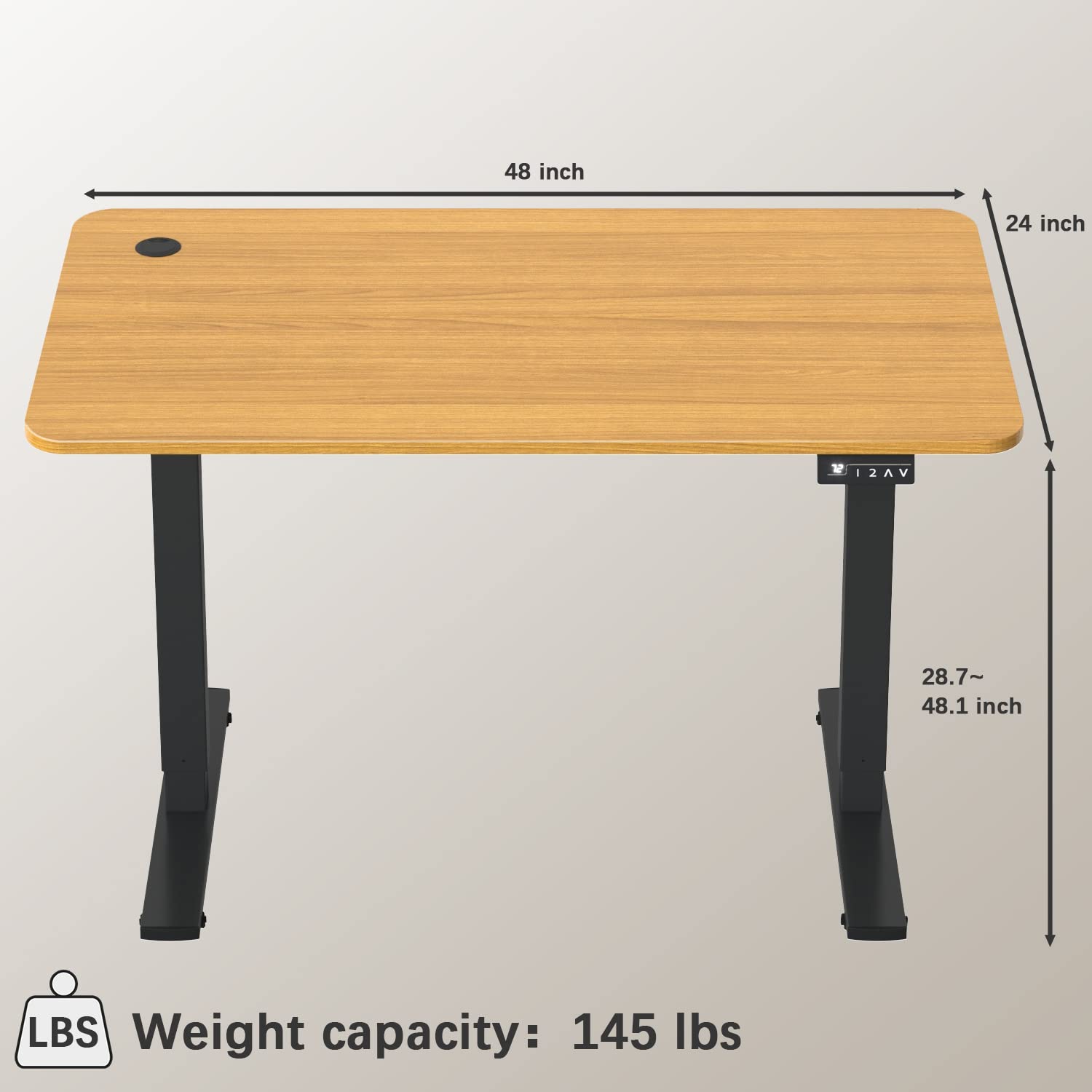 Furmax Electric Height Adjustable Standing Desk Large 48 x 24 Inches Sit Stand up Desk Home Office Computer Desk Memory Preset with T-Shaped Metal Bracket, Maple - WoodArtSupply