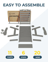 Lounge Chair Outdoor, Oversized Chaise Lounge Chair with 5 Positions, HDPE, Patio Lounge Chair with Wheels & Cup Holder for Pool, Deck, Poolside, Grey Ciokea