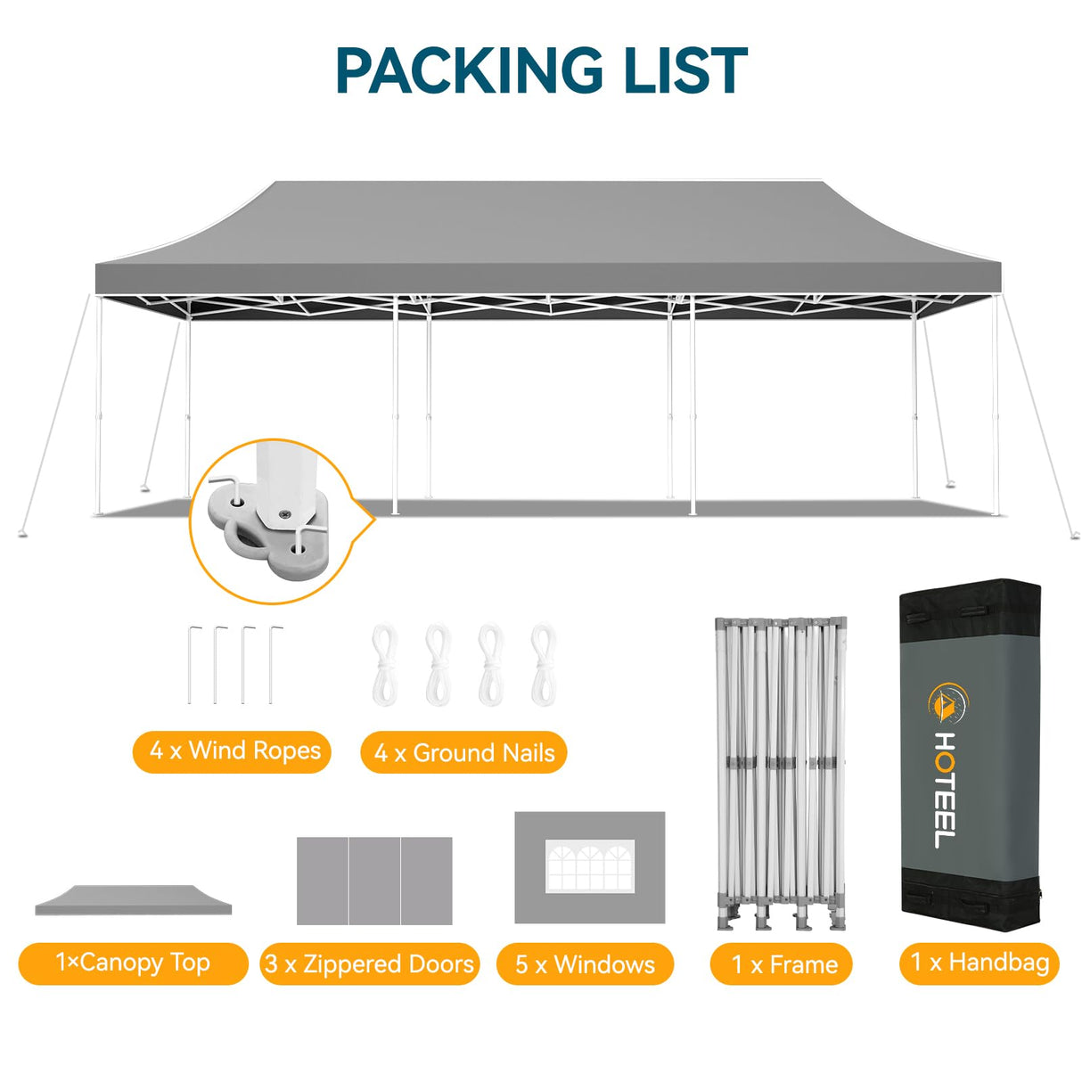 Hoteel Canopy 10x30 Heavy Duty Pop Up Canopy Tent with 8 Sidewalls,UPF50+ and Waterproof 1500mm,3 Height Adjustable,Upgraded Hexagonal Pipe,Commercial Instant Tent,for Picnic,Parties,Wedding,Grey Hoteel