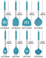 Silicone Cooking Utensil Set, 8Pcs Non-stick Cookware with Stainless Steel Handle, BPA Free Heat Resistant Kitchen Tools with Spatulas, Turners, Spoons, Skimmer and Pasta Fork BUNDLEPRO