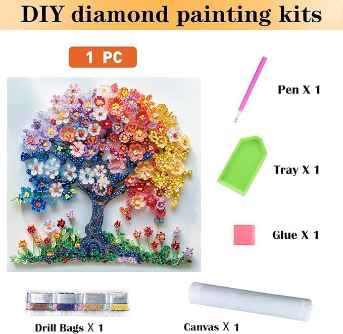 CraftCraze Diamond Art Kits for Adults, 5D Diamond Painting Kits for Beginner, DIY Life Tree Diamond Painting Kits for Home Wall Decor Gift 11.8 x 11.8 inches CraftCraze