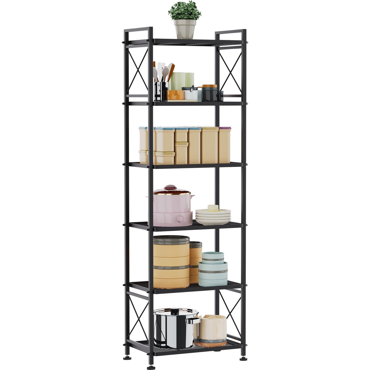 YOHKOH 6 Tier Metal Storage Rack Shelves, Standing Storage Shelf Units for Laundry Bathroom Kitchen Pantry (Black,17.0L x 12.9W x 64.9H)