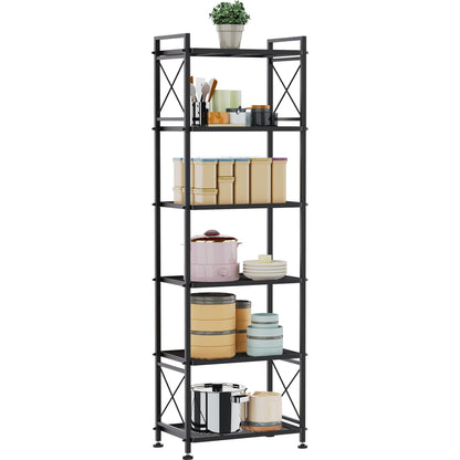 YOHKOH 6 Tier Metal Storage Rack Shelves, Standing Storage Shelf Units for Laundry Bathroom Kitchen Pantry (Black,17.0L x 12.9W x 64.9H)