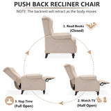 IPKIG Wingback Pushback Recliner Chair - Mid Century Recliner Armchair with Massage and Heat, Rivet Decoration, Button-Tufted Back, Solid Wood Legs for Living Room, Bedroom, Office(Beige) IPKIG