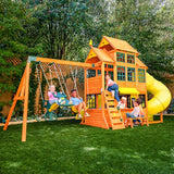 KidKraft Atlas Point Wooden Outdoor Swing Set/Playset with Kitchen, Slides and Glider KidKraft