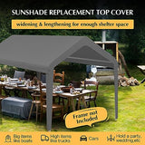 GOTRUTH 12x20 Canopy Replacement Cover, Carport Replacement Top Cover for 12' x 20' Frame, 800D Heavy Duty Waterproof & UV Protected Car Canopy with Ball Bungees (Frame is not Included) (Gray) GOTRUTH