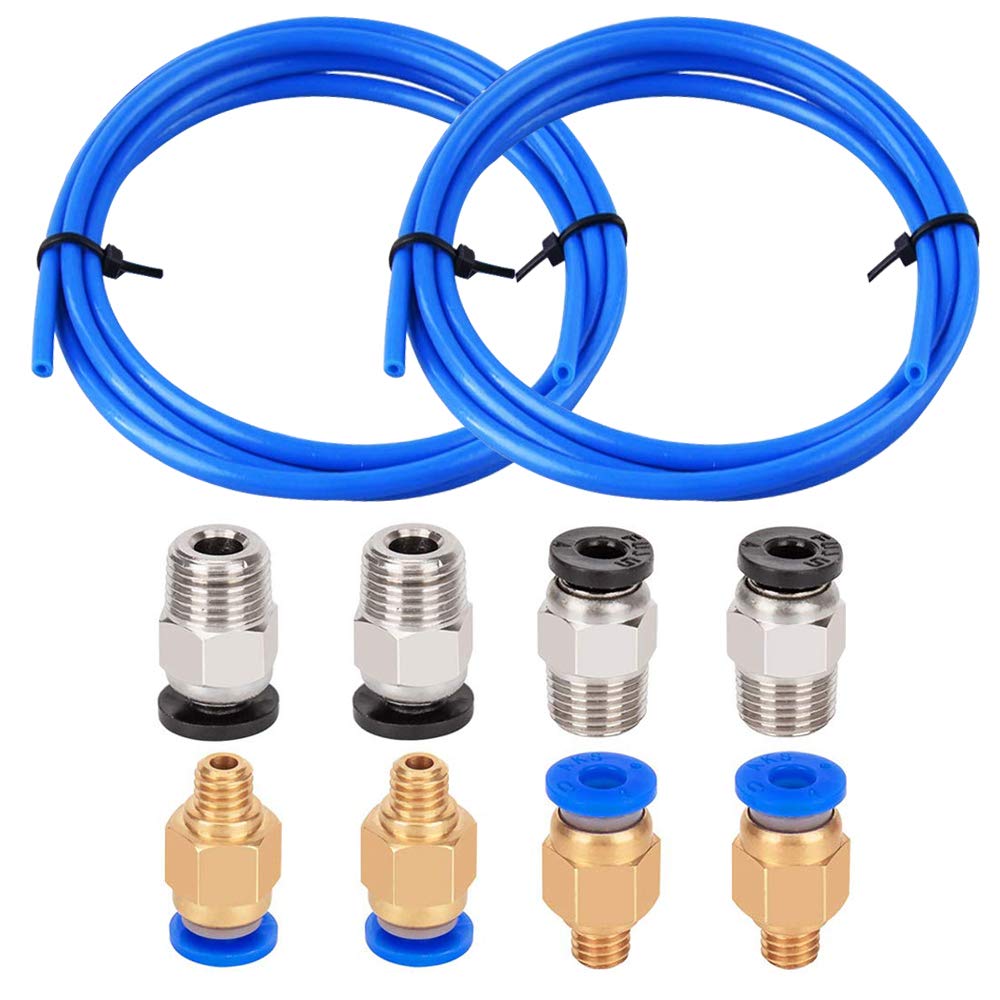 Aokin 2 Pcs PTFE Bowden Tubing (1.5m/Pcs Blue) for 1.75mm Filament with 4 Pcs PC4-M6 Fittings and 4 Pcs PC4-M10 Pneumatic Fittings for Creality Ender 3/3 Pro, Ender 5/5 Pro, CR-10/10S 3D Prin - WoodArtSupply