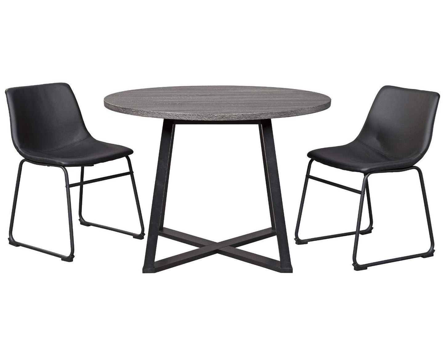 Signature Design by Ashley Centiar Mid Century Round Dining Room Table with Metal Legs, Gray & Black - WoodArtSupply