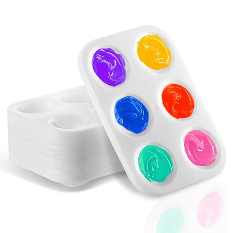 Mltanccy 32 PCS Paint Tray Palette, White Plastic Paint Pallets, 6 Well Rectangular Paint Watercolor Palette for Students, Premium Paint Holder Tray for Painting Party, DIY Craft and Art Class Mltanccy