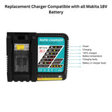 2Packs Upgraded 6.0Ah 18V BL1860B with LED Replacement Lithium-ion Battery and Charger Combo Set, Compatible with Makita 18 Volt Battery and Makita 18V Lithium-Ion Cordless Power Tools AmpoStaort