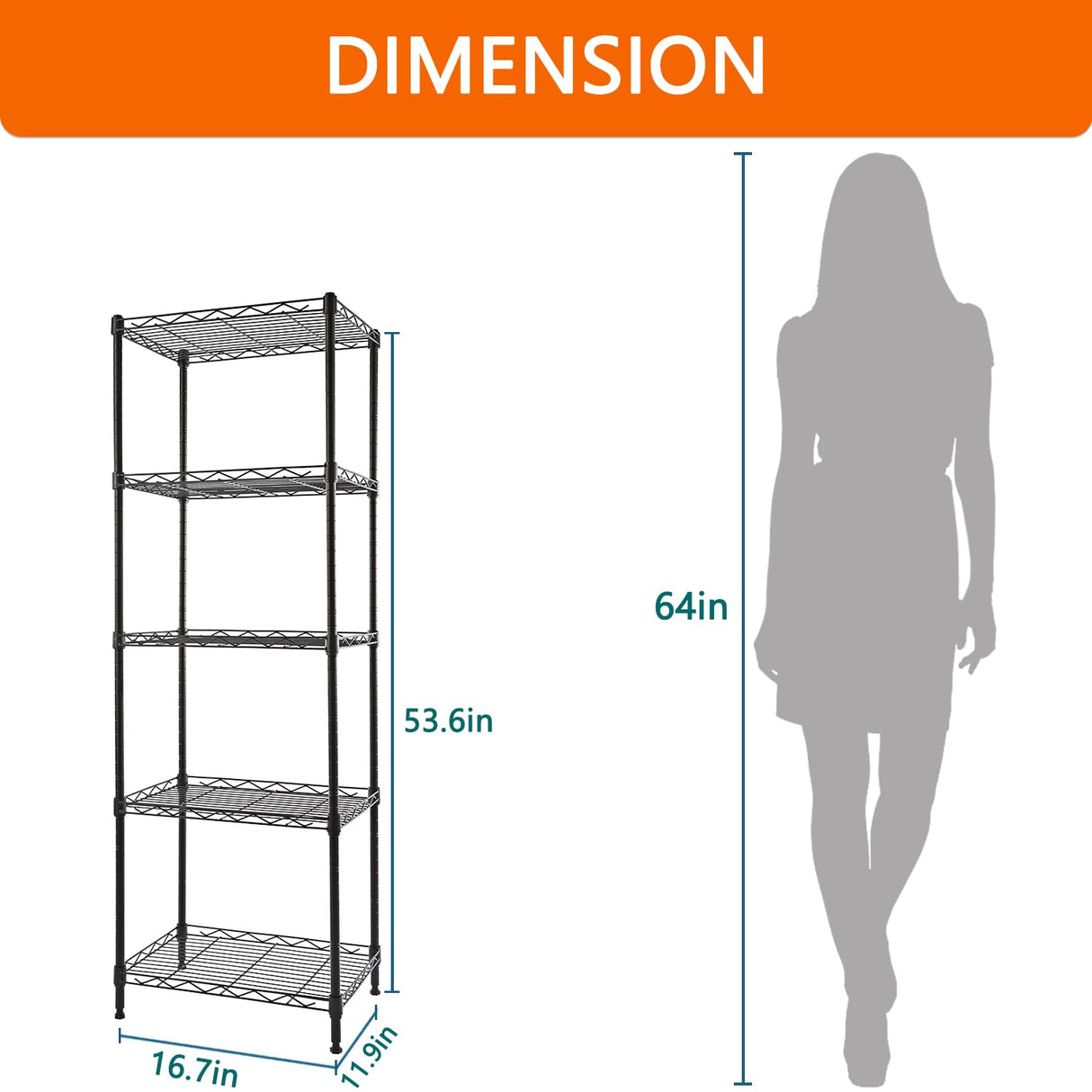 GIOTORENT 5-Wire Shelving Storage Garage Organizer, Adjustable Metal Shelf Wire Shelving Unit Rack for Laundry Bathroom Kitchen Storage, Pantry Closet Shelves, Matt Black GIOTORENT