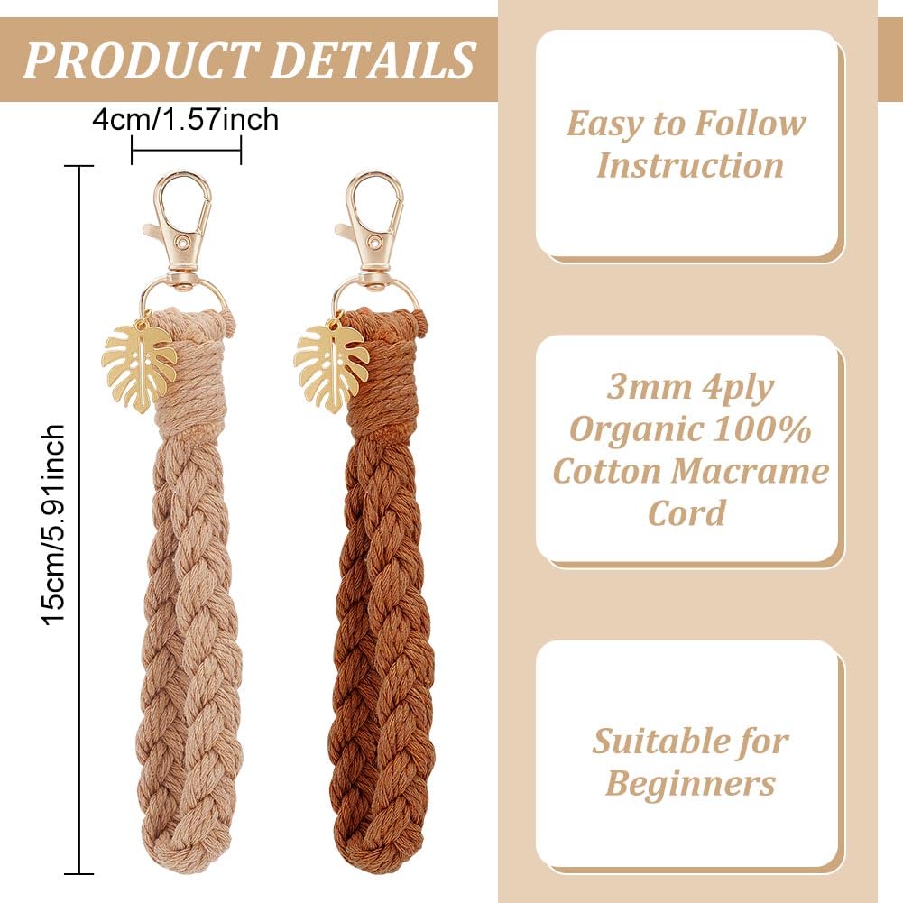 FREEBLOSS 6 Set Macrame Keychain Lanyard Kit DIY Macrame Palm Leaf Keychain Kit with Instruction Macrame Wristlet Macrame Hanging Decor DIY Macrame Kit for Beginners FREEBLOSS
