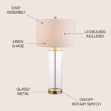 JONATHAN Y JYL2005A Collins 29" Glass LED Table Lamp Modern Contemporary Glam Bedside Desk Nightstand Lamp for Bedroom Living Room Office College Bookcase LED Bulb Included, Clear/Brass Gold JONATHAN Y