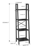 YMYNY 4 Tiers Ladder Bookcase, Industrial Narrow Bookshelf, Open Display Rack with 4 S Hooks, Metal Storage Shelves for Bedroom, Home Office, Living Room, Black, 49.2H*13.4L*11.8W, UHBC024B YMYNY