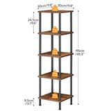 HOOBRO 5-Tier Corner Shelf Stand, Corner Square Rack Display Shelf, Tall Storage Plant Stand, Bookcase for Small Spaces, Living Room, Home Office, Kitchen, Rustic Brown and Black BF50CJ01 HOOBRO