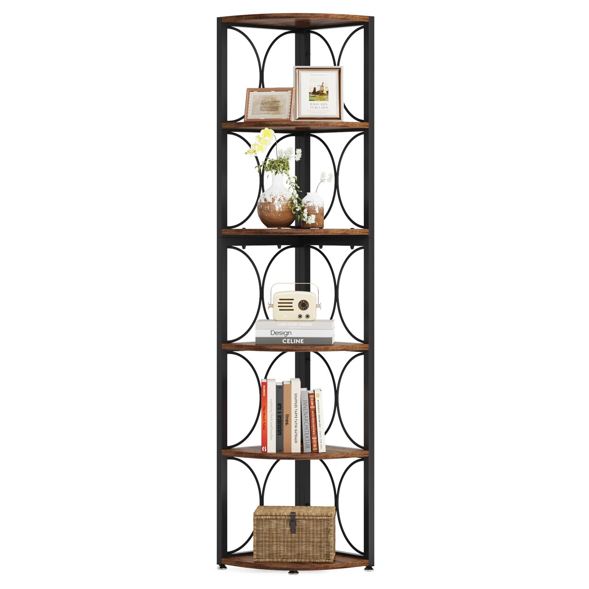 Tribesigns 67 Inch Rustic Corner Bookshelf - 6 Tier Multi-Functional Storage Rack for Small Spaces Tribesigns
