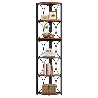 Tribesigns 67 Inch Rustic Corner Bookshelf - 6 Tier Multi-Functional Storage Rack for Small Spaces - WoodArtSupply