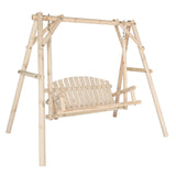 VINGLI Heavy Duty 880 LBS Wooden Patio Porch Swing with A-Frame Stand, Hanging Swing Bench Chair with Frame for Outside, Yard, Garden (Natural) VINGLI