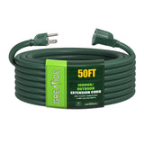 GREATIDE Indoor Outdoor Extension Cord 50 FT, 16/3 SJTW Weatherproof Green Electrical Cords, 13 AMP Heavy Duty 3 Prong Power Cable Great for Garden, Landscaping & Holiday Decorations GREATIDE