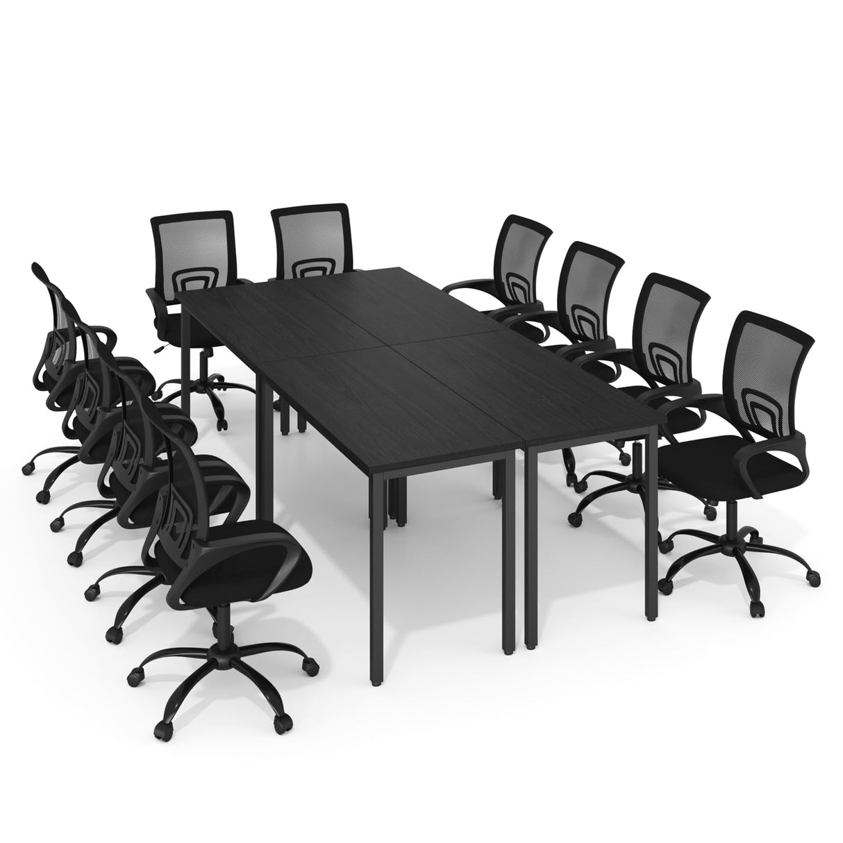 Bonzy Home 8FT Conference Table with Chairs Set, 94.4"x47.2"x29.5" Tables & 10Pcs Office Chairs, Meeting Room Study Printer Podcast Seminar Table Set for 10 People, Black Bonzy Home