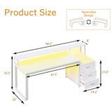 HOMBCK 67” White Desk with 3 Drawers and Storage, Reversible White Office Desk Computer Desk with Monitor Stand, Home Office Desk with LED Strips and Printer Standfor Bedroom HOMBCK