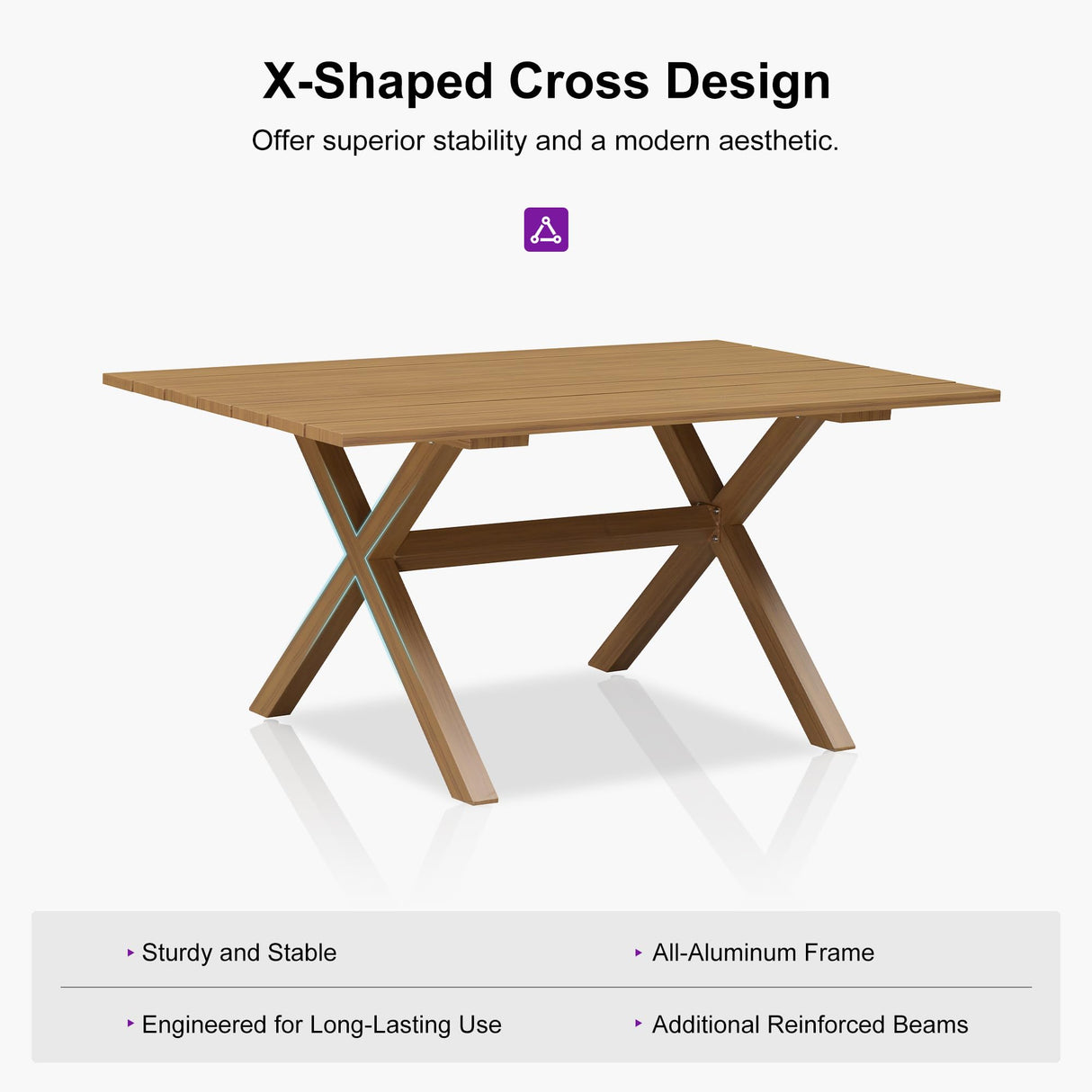 PURPLE LEAF 7 Pieces Patio Dining Set Wicker Outdoor Furniture Rectangular Table and Chairs Set for Garden Deck Teak-Finish Aluminum Frame Backyard Kitchen Set, Cushions and Pillows Included PURPLE LEAF