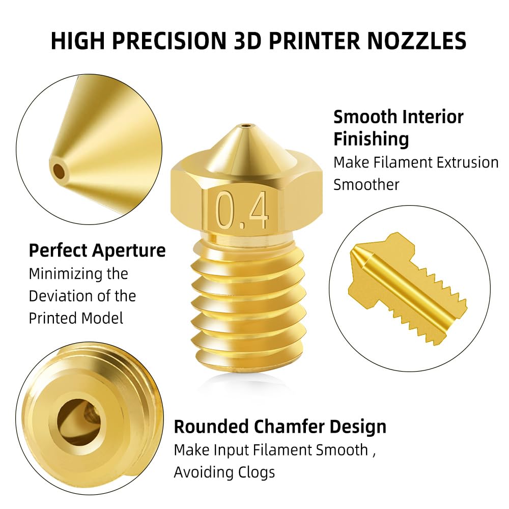 20Pcs E3d V6 Nozzles Kit, 3D Printer V6 Brass 0.4mm Nozzles, Compatible with 1.75mm Filament E3d V6 Anysub i3 Mega S X Chiron Kobra Flyear HotEnd 0.4mm J-Head Extruder Printer Accessories - WoodArtSupply