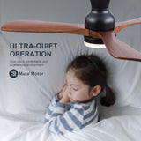 XBIBI 42 Inch Low Profile Ceiling Fan with Light and Remote, Dimmable LED Light, Quiet DC Motor Flush Mount Ceiling Fan, Wood Hugger Ceiling Fans with Lights, Indoor Outdoor Black Ceiling Fan XBIBI