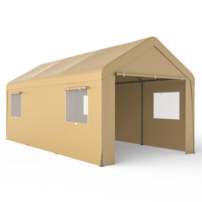 Morngardo Carport 10'x20' Heavy Duty Car Canopy Portable Garage with Roll-up Windows, Removable Sidewalls & Doors for Truck Boat Car Port, Party, Storage (Beige)