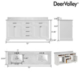 Deer Valley 72'' Bathroom Vanity with Double Sink Top, Pre-Assembled Modern Wood Bathroom Cabinet Sink Combo with Backsplash, Soft Closing Doors, Multifunctional Storage Space Vanity (White) Deer Valley