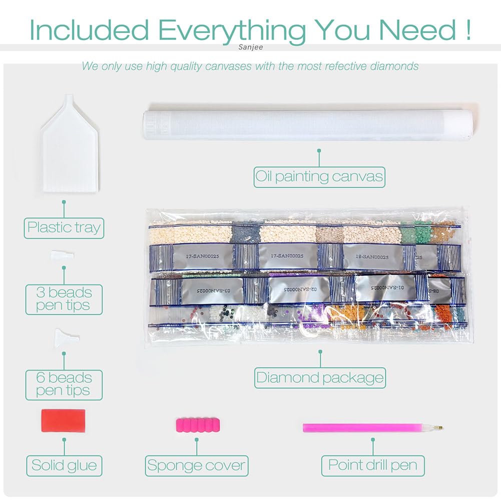 Sanjee Diamond Painting Kits for Adults, Giraffe Diamond Art Kits for Beginner, 5D DIY Round Full Drill Diamond Dots Paintings Diamond Painting for Home Wall Decoration Gift, 12x16inch Sanjee