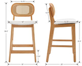 EALSON Counter Height Bar Stools Set of 4 Rattan Back Farmhouse Barstools Mid Century Modern Bar Chairs with Natural Wood Legs Comfortable Leather Upholstered Kitchen Island Chairs, White EALSON