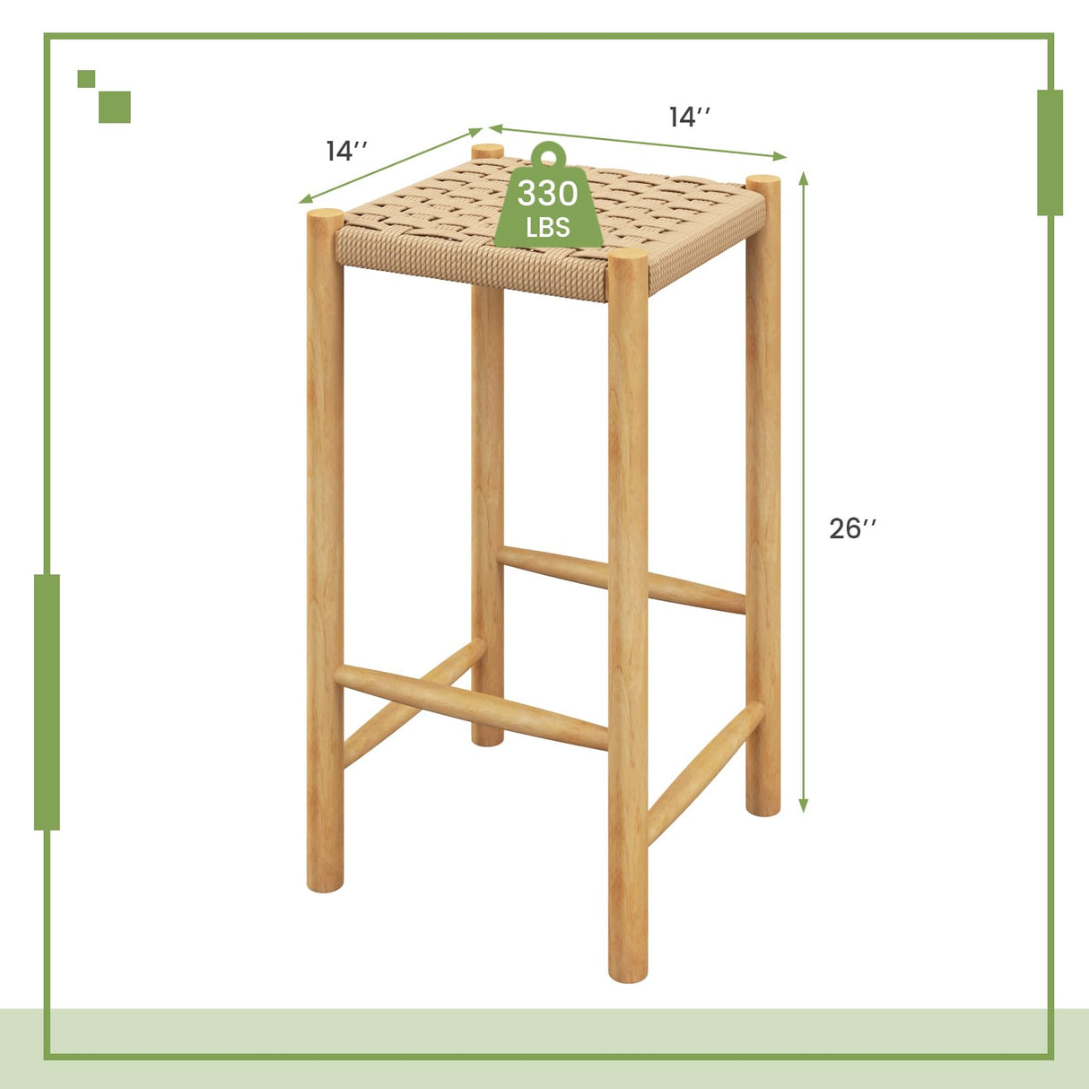 Giantex 26" Counter Height Wood Bar Stools Set of 4, Boho Rattan Barstools, Max Load 330 Lbs, Armless Saddle Kitchen Stools, Backless Wicker Bar Stools for Kitchen Counter Indoor Outdoor Giantex