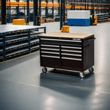 TOOL DORM Rolling Large Tool Chest Extra-Deep 46-Inch 9 Drawers, Big Tool Chest with Drawers, Workbench with Wooden Top & Integrated Power Strip, Rolling Toolbox with Drawers and Locking System TOOL DORM