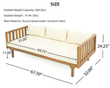 Merax Outdoor Acacia Wood Daybed, 3 Seater Day Bed Couch Sofa with Water Resistant Cushions for Patio Backyard, Garden Furniture, Beige Merax