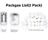 Tasodin 2 Pack 20FT 40 LED Globe String Lights Battery Operated, 8 Modes Battery Powered Outdoor Lights with Remote for Camping Tent, Bedroom, Warm White Tasodin
