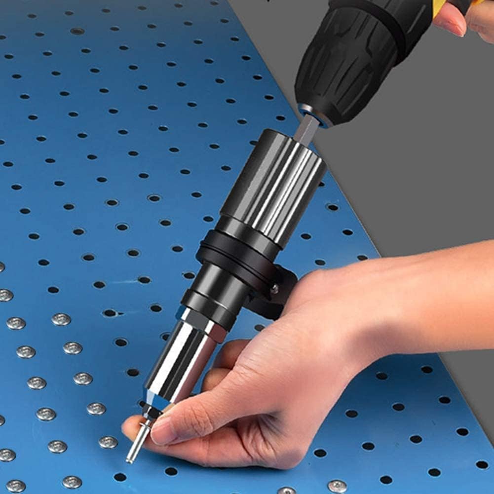 Pop Rivet Gun Tool, Professional Cordless Riveter Adapter Kit Riveter Nut Tool Drill Attachment for Cordless Electric Power Drill (4 Threaded Head Sizes: 2.4/3.2/4.0/4.8mm) Haokixin