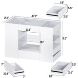 Kikihouse Modern Closet Island with 10 Drawers, LED Wardrobe Armoire Island with Glass Top, Luxury Walk-in Closet Island Storage Cabinet with Display Shelf for Cloakroom, Dressing Room (White) Kikihouse