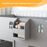 JOYMOR Loft Bed Twin Size with Led Light, Low Loft Bed with Storage Drawer, Modern Farmhouse Loft Bed with Castle Guardrail and Window, Book Rack, Smart APP Control, No Box Spring Needed (Gray) JOYMOR