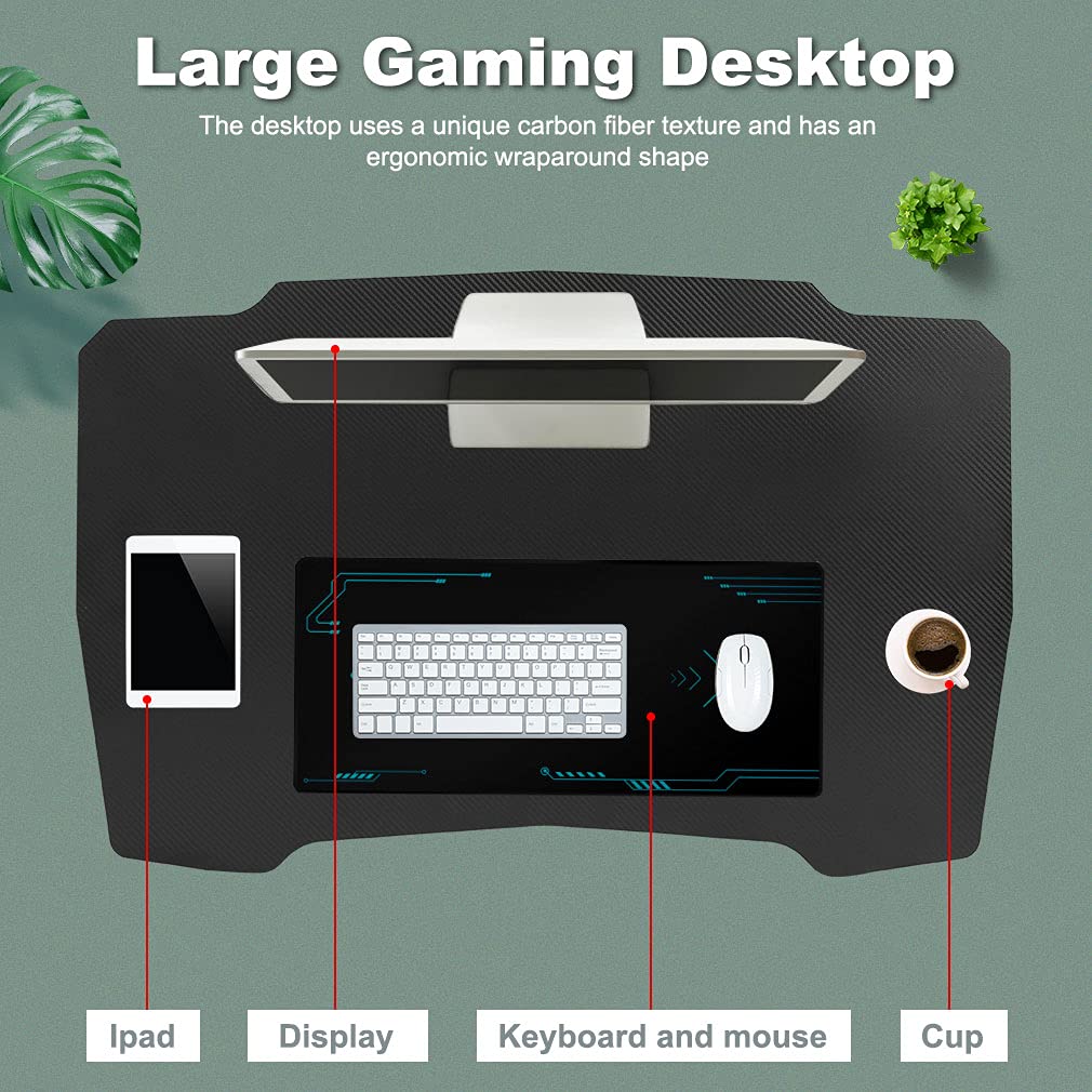 Gmaing Desk 35.4in PC Computer Desk, Blue Ergonomic Gaming Table Z Shaped Gaming Workstation with Headphone Hook for Home Office，Blue BestOffice