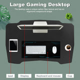 Gmaing Desk 35.4in PC Computer Desk, Blue Ergonomic Gaming Table Z Shaped Gaming Workstation with Headphone Hook for Home Office，Blue BestOffice