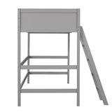 SOFTSEA Twin Size Wooden Loft Bed with Ladder and Guardrail - Space-Saving Grey Design for Kids and Teens SOFTSEA