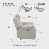 Lexicon Power Recliner Chair, Faux Leather Upholstered Home Theater Seating with LED Lighting, USB Charging Ports, Single Wall Hugger Reclining Chair for Living Room/Bedroom Easy Assembly, Gray Lexicon