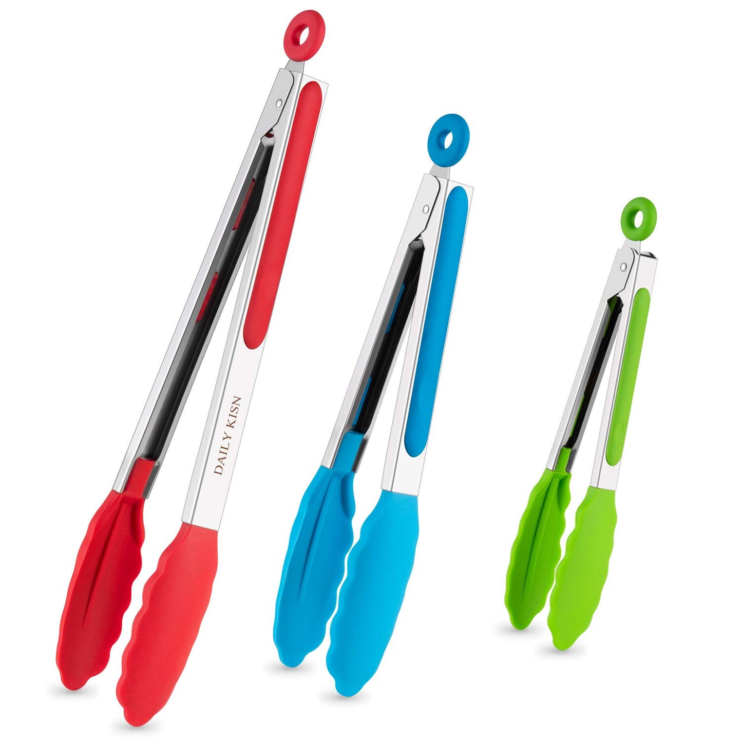 Kitchen Tongs Set of 3, Cooking Tongs with Silicone Tips, Stainless Steel Buffet Tongs, Non-Stick Non-Scratch Heat Resistant Tongs for Grilling Cooking BBQ Salad Serving (Multicolor, 7/9/12 Inch)