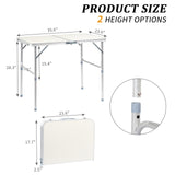 VINGLI 3FT Small Camping Table Adjustable Height Aluminum Folding Table for Picnic Party BBQ, Plastic RV Suitcase Table Portable Lightweight Fold Up Utility Outdoor Tables with Carrying Handle … VINGLI