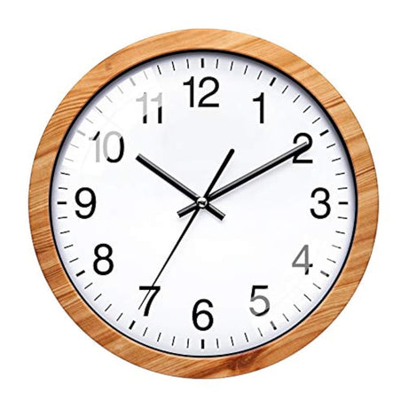 NUOVO 10 Inch Wooden Round Wall Clock Silent & Non-Ticking Retro Wall Clock Operated for Living Room Bedroom Kitchen(26 cm/ 10") NUOVO