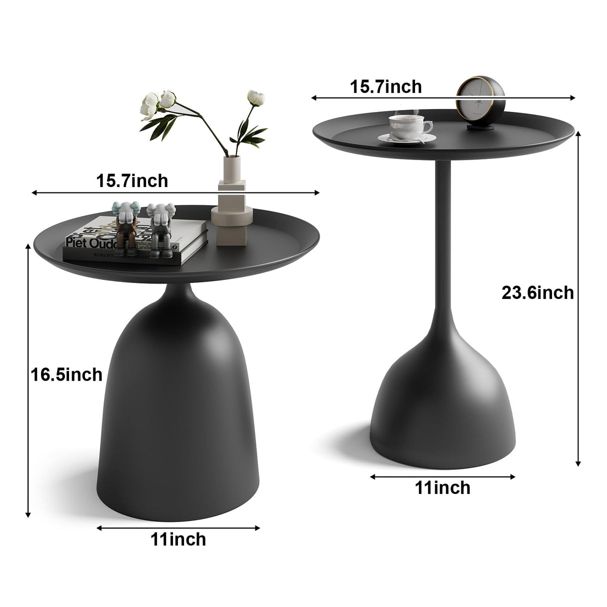 Round Coffee Table and End Table Sets for Living Room, Black Modern Side Table, Nesting Coffee Table Set of 2, Funky Metal Accent Table for Bedside, Fluted Small Nested Coffee Tables with Pedestal Recximi