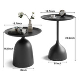 Round Coffee Table and End Table Sets for Living Room, Black Modern Side Table, Nesting Coffee Table Set of 2, Funky Metal Accent Table for Bedside, Fluted Small Nested Coffee Tables with Pedestal Recximi
