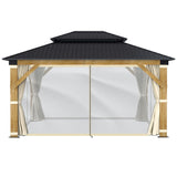 GARTOO 13' x 15' Wooden Gazebo Curtains Part - Outdoor Hardtop Patio Gazebo Canopy Netting Walls with Zipper, Breathable Mesh and Privacy Curtain GARTOO