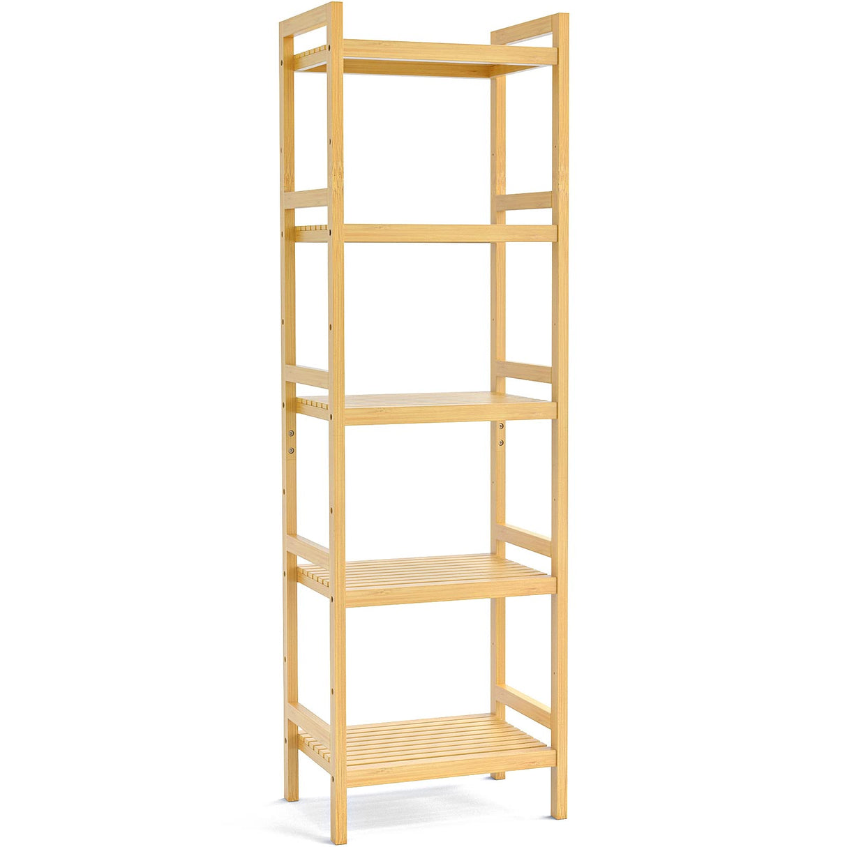 Homykic Bamboo Bookshelf, 5-Tier Narrow 55.9” Adjustable Book Shelf Bookcase Bathroom Shelves Freestanding Storage Stand for Living Room, Bedroom, Kitchen, Rust Resistance, Easy Assembly, Natural Homykic